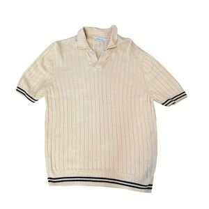 Bullock & Jones Linen Cotton Knit Polo Sweater Cream Short Sleeve Size 56 Euro